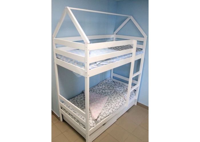 Кроватка-домик Двухъярусная белая