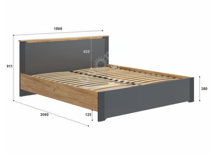Эмилия Кровать ЭЛ-31 дуб крафт золотой/графит