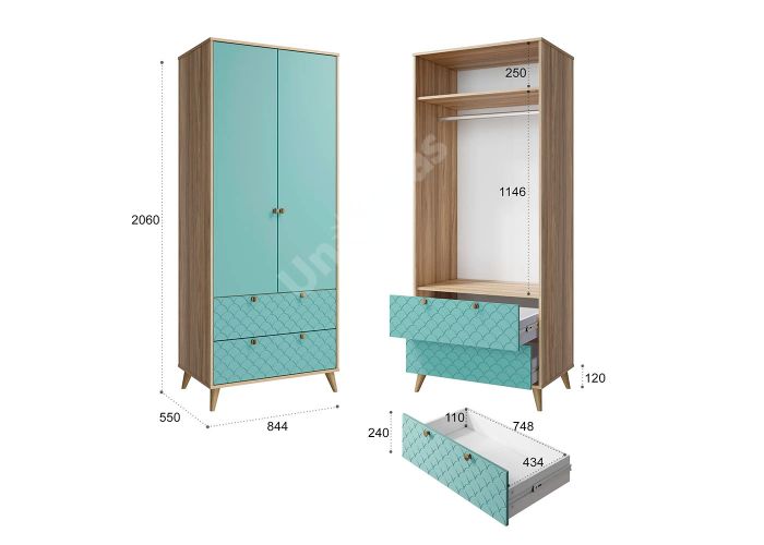 Шкаф Велламо, ВО-07 блэквуд ячменный/бирюза