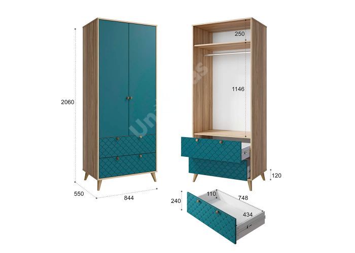 Шкаф Велламо, ВО-07 блэквуд ячменный/морская волна