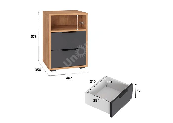 Тумба прикроватная Оптима, ОП-07 дуб крафт золотой/графит