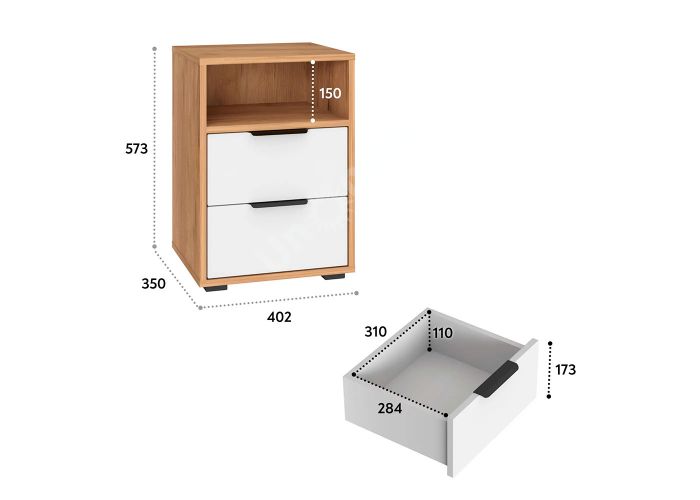 Тумба прикроватная Оптима, ОП-07 дуб крафт золотой/меренга